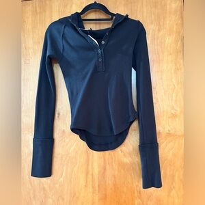 NWT We the Free Button Black Hoodie Hooded Long Sleeve